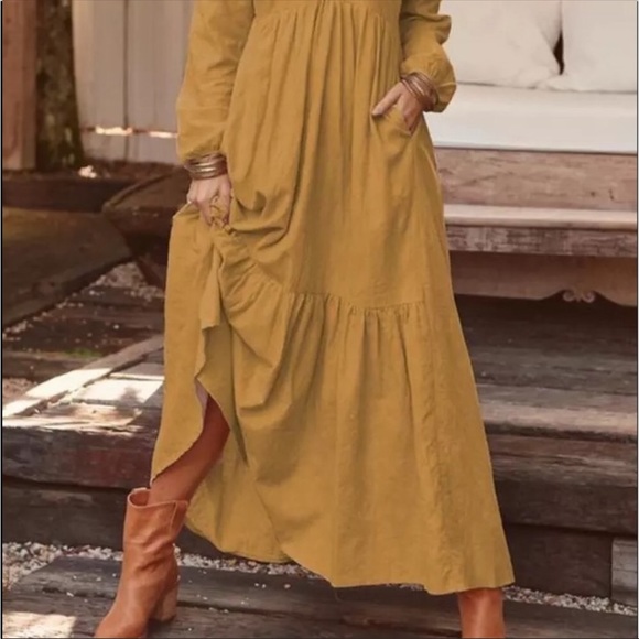 2 LEFT! New! CLOSEOUT SALE! Boho Brown Long Sleeve Maxi Dress - Picture 7 of 7